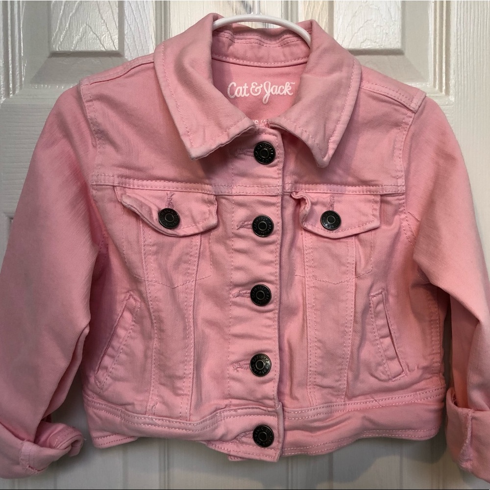 Girls Pink Denim Cropped Jacket